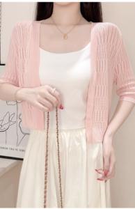 2025 Cardigan estivo in maglia di seta color ghiaccio, involucro leggero, maglieria da donna Versatile stile gilet. - Product Image 2