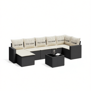 ชุดโซฟาหวายสีดำสำหรับสวน พร้อมเบาะสีครีม เฟอร์นิเจอร์กลางแจ้ง ดีไซน์ร่วมสมัย กันน้ำ ทนรังสียูวี ทำจากหวาย PE - Product Image 1