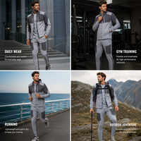 Ensemble de survêtement personnalisé pour homme avec fermeture éclair, veste à capuche et pantalon respirants à séchage rapide, légers pour la course en extérieur et l'entraînement sportif