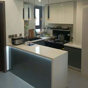 Table de cuisine îlot en bois avec évier intégré, avec table à manger et bar suspendus - Product Image 2