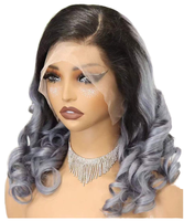 Perruque bouclée en cheveux vierges, achat en gros, 1B gris, 20 pouces, perruques à dentelle frontale 13x4, dentelle transparente, vague lâche brute, rebondissante, pour femmes noires