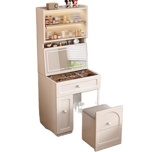 Tocador de madera maciza con espejo y armario de almacenamiento, mueble alto para dormitorio, mueble de almacenamiento sencillo para apartamento pequeño. - Product Image 5