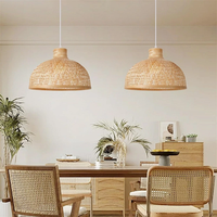 Lustre en bambou de style vintage, luminaires de plafond LED, éclairage suspendu en osier naturel fait à la main, décoration intérieure