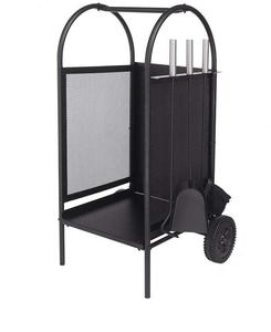 Porte-bûches et ensemble d'outils pour cheminée, chariot à bois de chauffage, support à bûches avec <span class=keywords><strong>roues</strong></span>, porte-bûches pour cheminée - Product Image 1