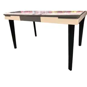 Mesa de jantar retangular de madeira quadrada branca com pernas de madeira maciça para sala de jantar, mesa de jantar retangular superior em MDF de venda imperdível