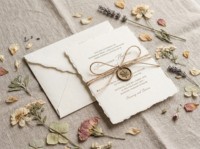 Invitación de Boda Qiaohan Hecha a Mano con Papel de Algodón con Borde Rústico, Tarjeta RSVP con Grabado Floral Romántico, Estilo Artesanal