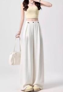 <span class=keywords><strong>Pantalon</strong></span> <span class=keywords><strong>large</strong></span> blanc pour femme chic taille haute <span class=keywords><strong>pantalon</strong></span> décontracté confortable quotidien - Product Image 3