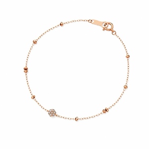Elegant Minimalist Pink <b>Gold</b> Wrist Chain Delicate Embossed Diamond Pattern <b>Bracelet</b> with Shiny <b>Beads</b> for Adult Women Daily Wear - Product Image 1