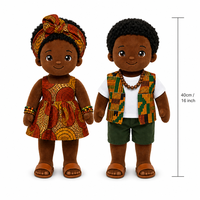 Poupées en peluche en polyester de 16 pouces pour garçons et filles, ensemble avec robe Ankara et gilet Kente, personnalisables, jouets doux noirs pour tout-petits