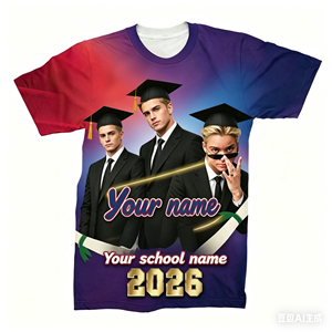 T-shirt personnalisé pour la remise des diplômes 2026 – Nom et photo sur mesure, impression 3D intégrale, grande taille, manches courtes, pour homme - Product Image 2