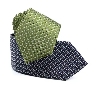 Customized Private Labels Designer Green Navy Bird Animal Pattern Formal Tie Silk Mens