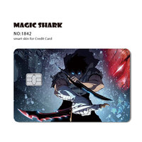 Autocollants pour cartes de crédit Magic Shark en matériau 3M, personnalisés, mignons, dessins animés, anime, petites paillettes