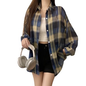 <span class=keywords><strong>Camicia</strong></span> <span class=keywords><strong>a</strong></span> <span class=keywords><strong>Quadri</strong></span> Americana da <span class=keywords><strong>Donna</strong></span> Estate 2025 Nuova Collezione Stile Casual Carino <span class=keywords><strong>Camicia</strong></span>-Cappotto Protezione Solare Top di Tendenza - Product Image 5