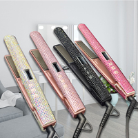 Vente chaude, fer à lisser brillant populaire, marque privée, fer à lisser brillant rose avec strass, lisseur de cheveux, fer à lisser diamant, fer à lisser