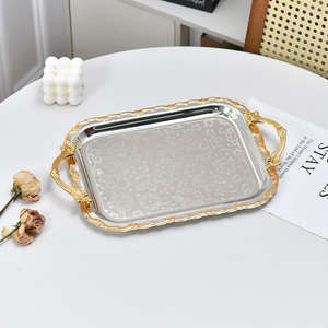 Plateau <span class=keywords><strong>rectangulaire</strong></span> en céramique européenne écologique, résistant au lave-vaisselle, avec couvercle ajouré en dentelle or et argent, 100 pièces, plateau à fruits multi-usages - Product Image 5