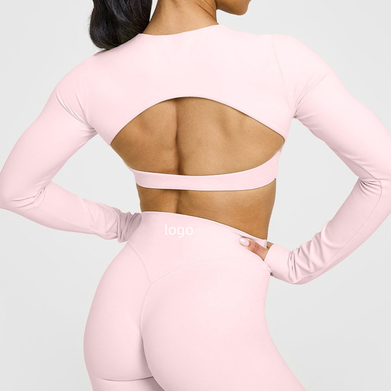Aoyema Custom Women's Quick Dry High Quality Lightweight Breathable Backless Crop Top Long Sleeve Yoga Shirt for Gym Fitness