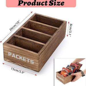 Caja de almacenamiento de madera con divisores para bolsitas de té y sobres de condimentos, organizador de escritorio cuadrado, color retro, madera maciza - Product Image 3