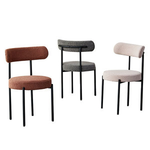 <strong>Cream</strong> Lamb Fleece <strong>Cream</strong> Lamb Fleece <strong>Dining</strong> <strong>Chair</strong>, Curved Backrest with <strong>Black</strong> Metal Legs, for Cafe Salon Restaurant Home - Product Image 6