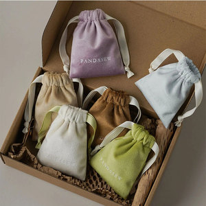 Customized Recyclable Velvet Fabric <b>Pouch</b> Printing for Jewelry Storage. Soft <b>Drawstring</b> Packaging Bag for Promotional Gifts. - Product Image 2