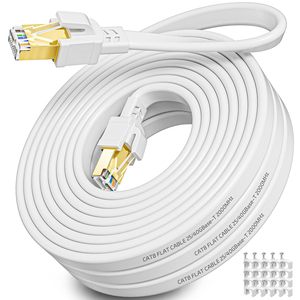 สายอีเธอร์เน็ต D-sunty Cat8 แบบแบน 30awg ความเร็วสูง 40Gbps 2000Mhz Cat 8 ทองแดงเปลือย RJ45 สีขาว สายแพทช์คอร์ดสำหรับคอมพิวเตอร์ - Product Image 1