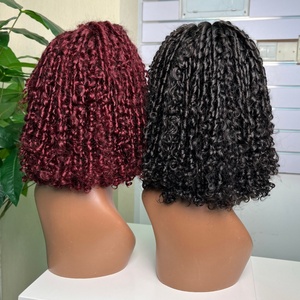 100% Human Hair 13*4 <b>Pixie</b> Two <b>Wig</b> Natural Black 99j Color Piano Color 14 Inch - Product Image 5