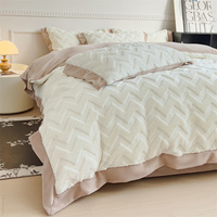 Parure de lit 4 pièces en fausse fourrure de lapin rayée, polaire, confortable et chaude, comprenant housse de couette et drap plat pour l'hiver