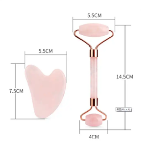 Ensemble de rouleaux de jade en quartz rose naturel et de masseur facial Gua Sha avec outil de pierre Visibilité améliorée du moteur de recherche - Product Image 4