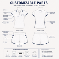 Ensemble deux pièces polo blanc et marine à bordure contrastante pour femme, avec short athlétique décontracté personnalisé