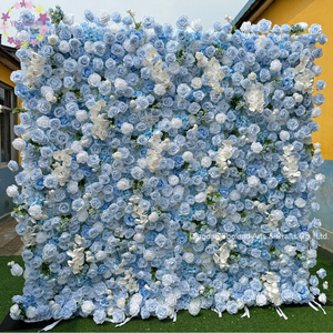Mur de fleurs artificielles <span class=keywords><strong>en</strong></span> tissu de haute qualité, roses artificielles enroulables, décoration de mariage, fausses roses bleues, murs floraux pour événements, baby shower - Product Image 3