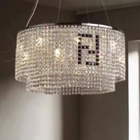 Lustre moderne doré en laiton, lampe cube en cristal, vente d'usine pour salon, hôtel, éclairage de plafond, lampe suspendue de restauration
