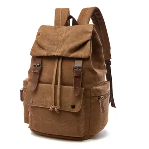 Heavy Leather Trim Canvas Backpack Bag College Laptop Backpacks For Causal School