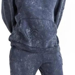 Best Selling Custom Logo Men Winter Acid Wash Tracksuit 100% Cotton Streetwear Breathable Eco-Friendly - Product Image 6