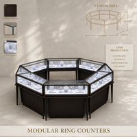 Vitrine de présentation de bijoux sur pied sur mesure en gros, en contreplaqué avec verre trempé et éclairage LED pour bijouterie