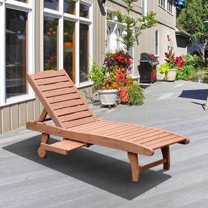 <span class=keywords><strong>Chaise</strong></span> inclinable d'extérieur en bois, Patio, piscine avec plateau coulissant - Product Image 1