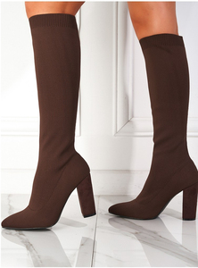 Large Stretchy Fashion Chunky Heel Woman Knitted Knee High Boots Women <b>Bootie</b> - Product Image 4