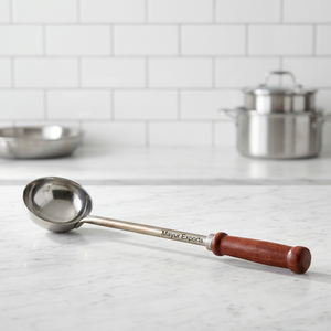 Cuchara de acero inoxidable con mango de madera, utensilio de cocina con tazón redondo - Product Image 4