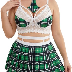 Lingerie <span class=keywords><strong>grande</strong></span> <span class=keywords><strong>taille</strong></span> pour femmes, costume sexy d'écolière, ensemble de lingerie en dentelle, cosplay d'étudiante, jeu de rôle avec haut et mini-jupe - Product Image 5