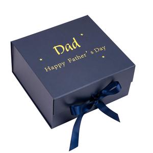 Boîte cadeau de luxe pour la fête des pères, boîte cadeau pliable avec fermeture magnétique, impression dorée à chaud avec ruban - Product Image 1