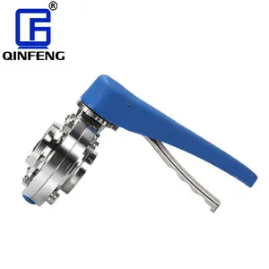 QINFENG Customized Sanitary Stainless Steel Plastic Multi Position Handle Welded Manual Butterfly Valve For Industrial Usage