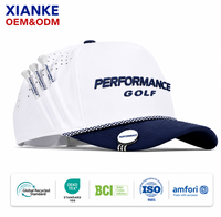 Casquettes de golf durables personnalisées X&K avec porte-tee de poche, patch en PVC structuré, snapback perforé, casquettes vintage magnétiques A-Frame