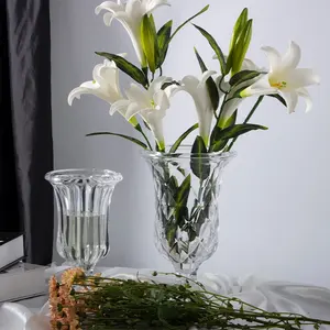 モダンでユニークなガラス花瓶結婚式のセンターピースガラス花瓶背の高いリバーシブルクリアクリスタル花瓶