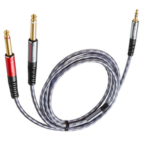 Câble audio Bochara tressé 3,5 mm stéréo TRS vers double 6,35 mm TS OFC, blindage feuille et tressé, OD8mm, plaqué or, 1,5 m