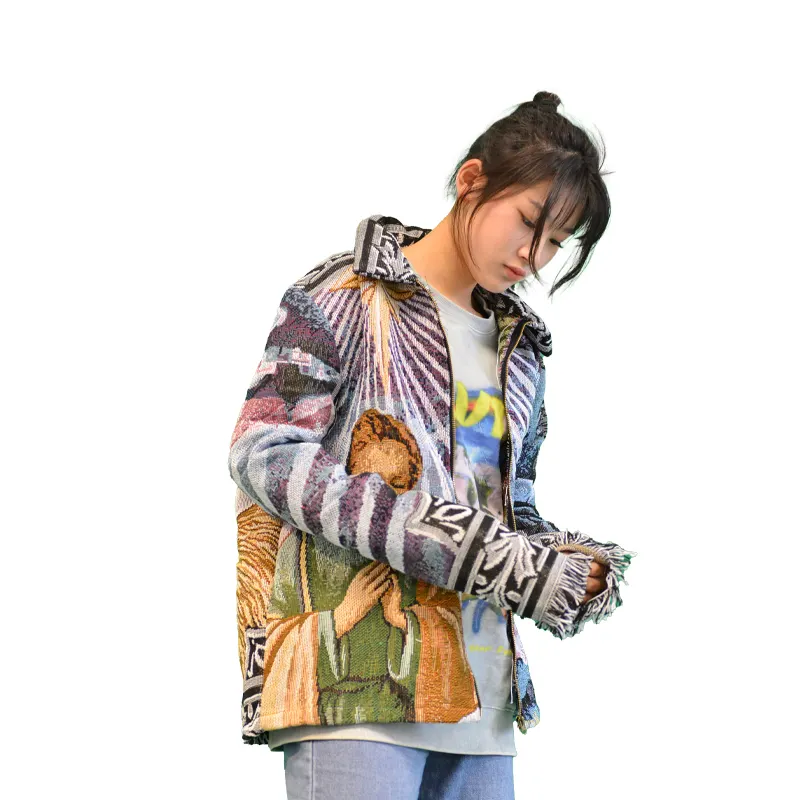 Suéter de tapicería personalizado para mujer, cárdigans informales de cáñamo, chaqueta de manga larga, suéter de punto Jacquard ajustado, abrigos