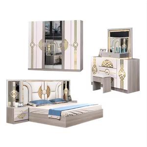 Ensemble de <span class=keywords><strong>Chambre</strong></span> à Coucher Complet 5 Pièces Grand Lit avec Rangement, Structure en Bois Massif, Meuble Moderne de Luxe - Product Image 1
