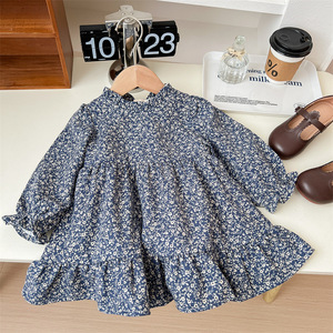 Tongxingyuan Girls Floral Dress Set With Knitted <b>Cardigan</b> Two Piece Autumn Outfit <b>Beige</b> Blue Cotton Kids Clothing - Product Image 4