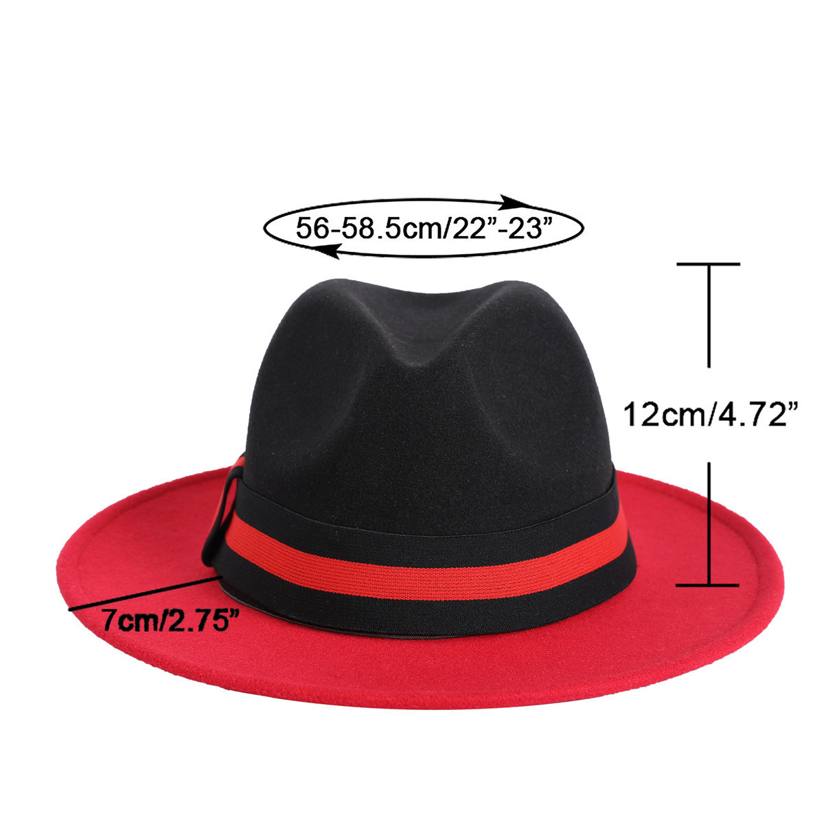 Classics Two Tone Black and Red Wool Felt Wide Brim Fedora 