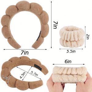 Set de Diadema de Terciopelo Fruncido con Diseño de Nube y Diadema de Corona Alta con Pulsera para Lavado Facial, Maquillaje, Spa, Boda, Regalo para Damas de Honor - Product Image 5