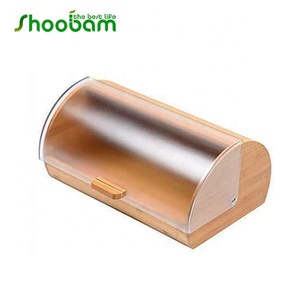 Di bambù Cibo Contenitore di Stoccaggio con Rolltop Copertura di <span class=keywords><strong>Plastica</strong></span> Bancone Della Cucina Scatola di Pane - Product Image 1