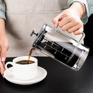 Cafetière à pression moderne en verre transparent double couche grande capacité avec couvercle, tasse filtrante graduée, infuseur à thé - Product Image 3