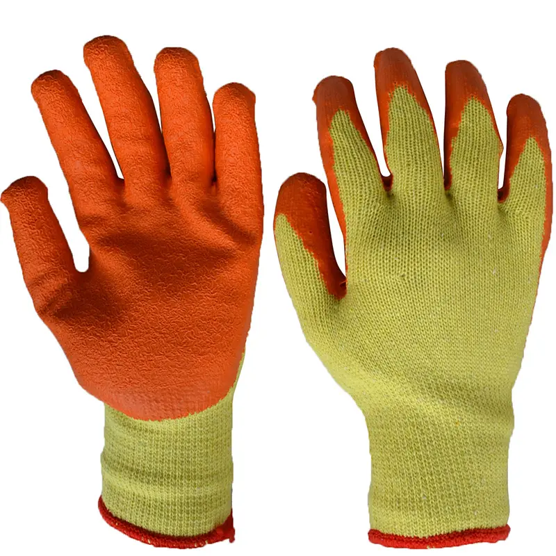 Hot Sale Cotton Knitted Laminated Foam Latex Coated Work Gloves Latex palm and fingers coated crinkle finished gloves